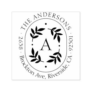 Charming Botanical Initial Family Name Address Self-inking Stamp