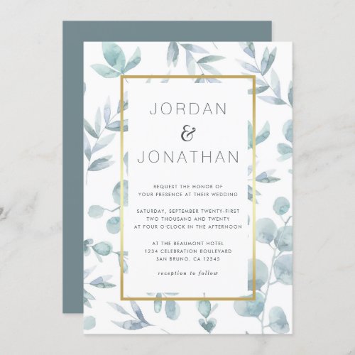 Charming Botanical Watercolor Leaves Wedding Invitation - Charming Botanical Watercolor Leaves Wedding by Eugene Designs.