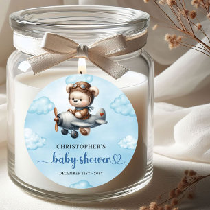 Charming Boy Baby Shower Sticker Teddy Bear Pilot 