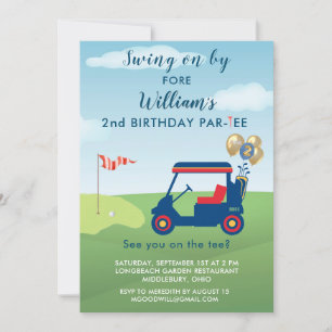 Charming Boy Golf Cart Par-tee 2nd Birthday  Invitation
