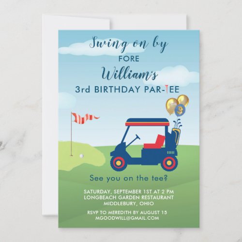 Charming Boy Golf Cart Par_tee 3rd Birthday  Invitation