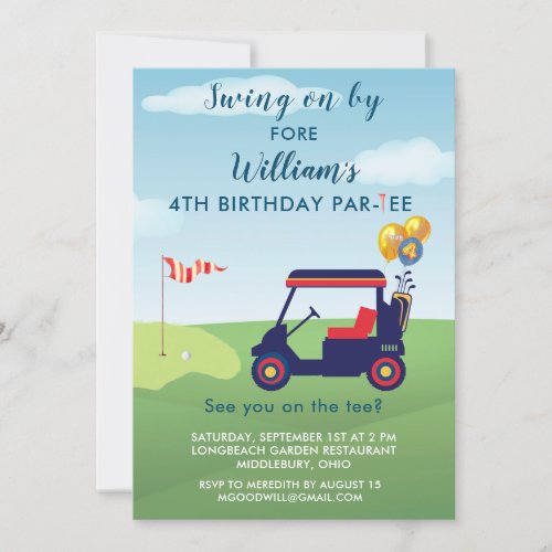 Charming Boy Golf Cart Par_tee 4th Birthday  Invitation