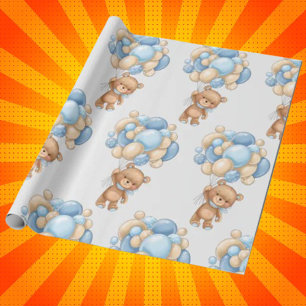 Charming Boy Teddy Bear Balloon Wrapping Paper
