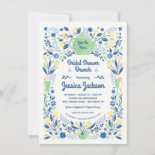 Charming Bridal Shower Brunch / Tea Invitation (Front)