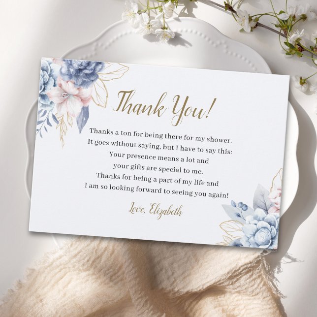 Charming Bridal Shower with Blue-Toned Flowers Thank You Card (Creator Uploaded)