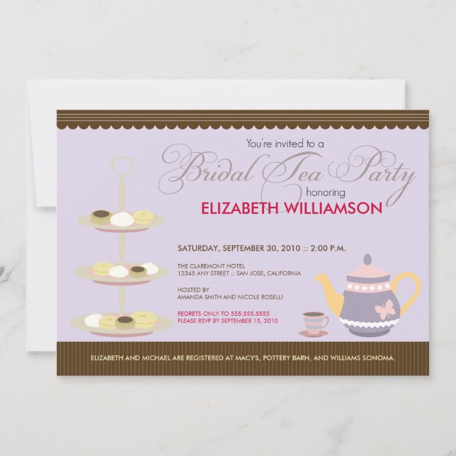 Charming Bridal Tea Party Invitation (lavender) (Front)
