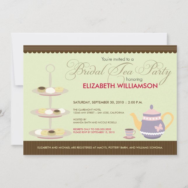 Charming Bridal Tea Party Invitation (mint) (Front)