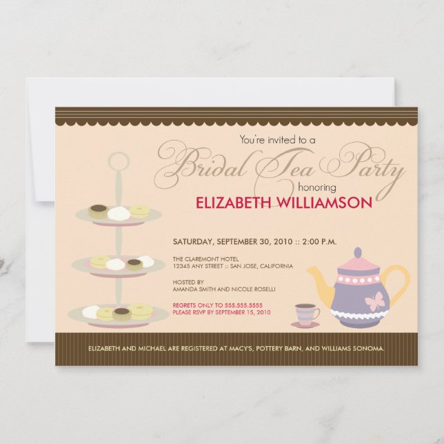 Charming Bridal Tea Party Invitation (peach) (Front)
