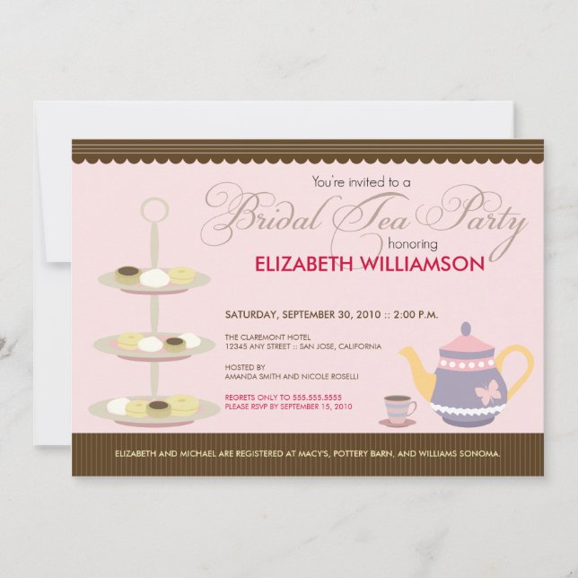 Charming Bridal Tea Party Invitation (pink) (Front)