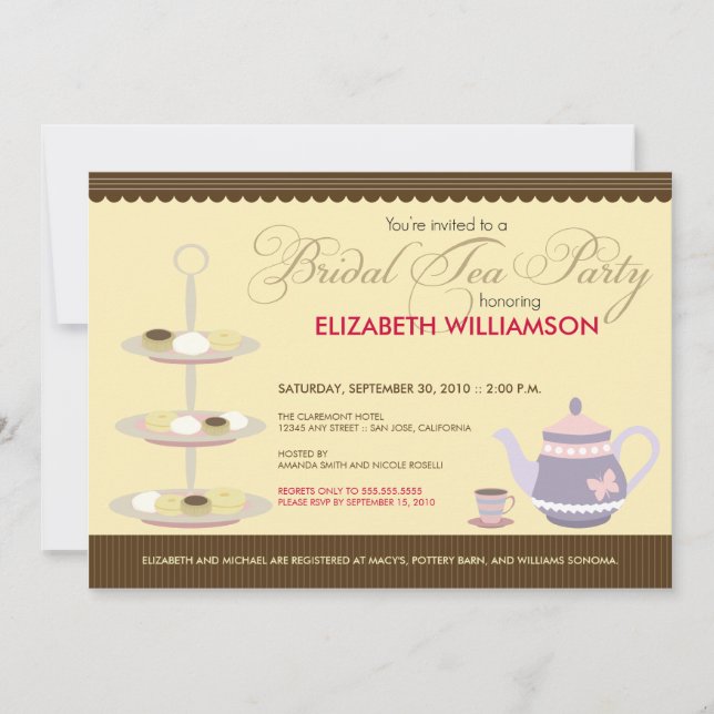 Charming Bridal Tea Party Invitation (yellow) (Front)