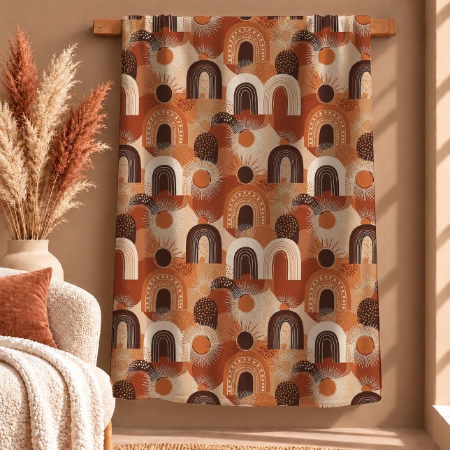Charming Brown Copper Rainbow Shapes Blanket (Trendsetting Terracotta Burnt Orange Art Blanket)