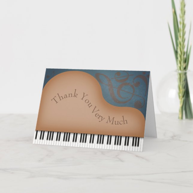 Charming Brown Grand Piano Personalized Music Thank You Card (Front)