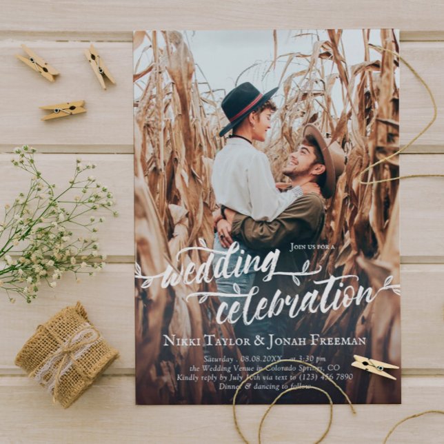 Charming Brush Script Photo Wedding Invitation (Creator Uploaded)