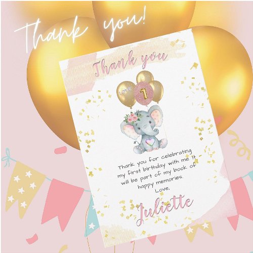 Charming BUDGET Pink Elephant Thank You Card
