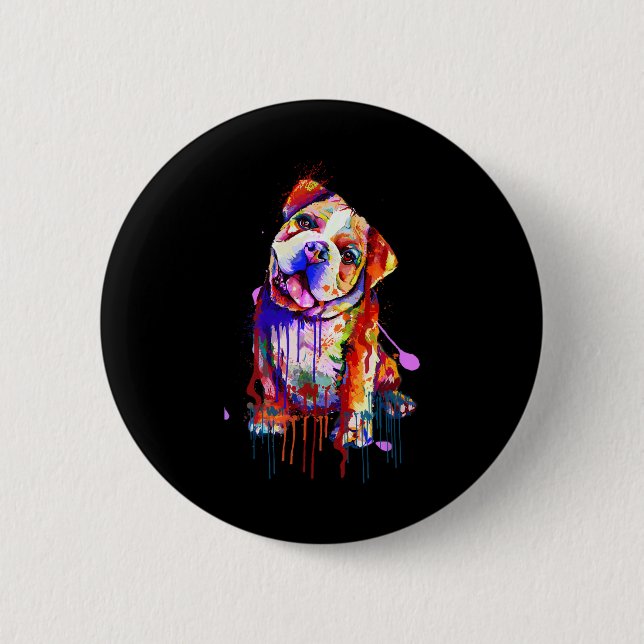 Charming Bulldog Rainbow Colors Art Splash Art  Button (Front)