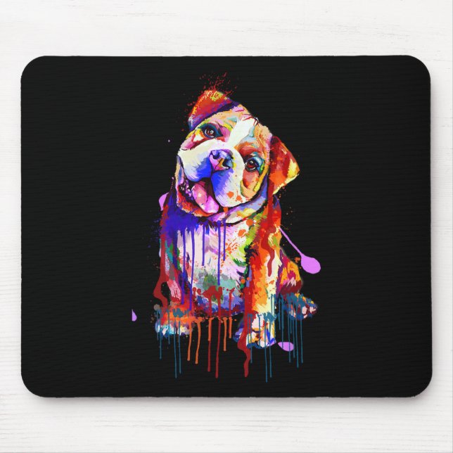 Charming Bulldog Rainbow Colors Art Splash Art  Mouse Pad (Front)