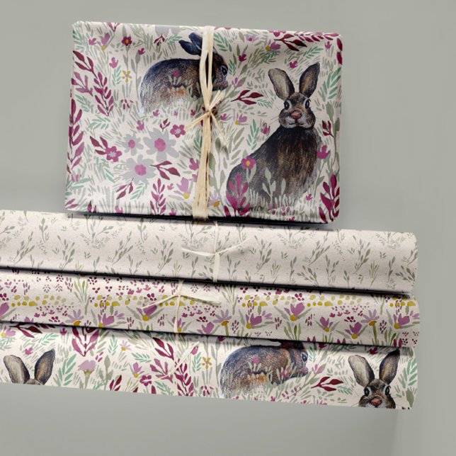 Charming Bunnies Meadow Flowers Decoupage Wrapping Paper Sheets (Charming Bunnies Meadow Flowers Wrapping Paper Sheets by Jenn Steffen for Studio Posies!)