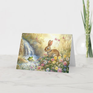 Charming Bunny & Frog Watercolour-style Letterpress Thank You Card
