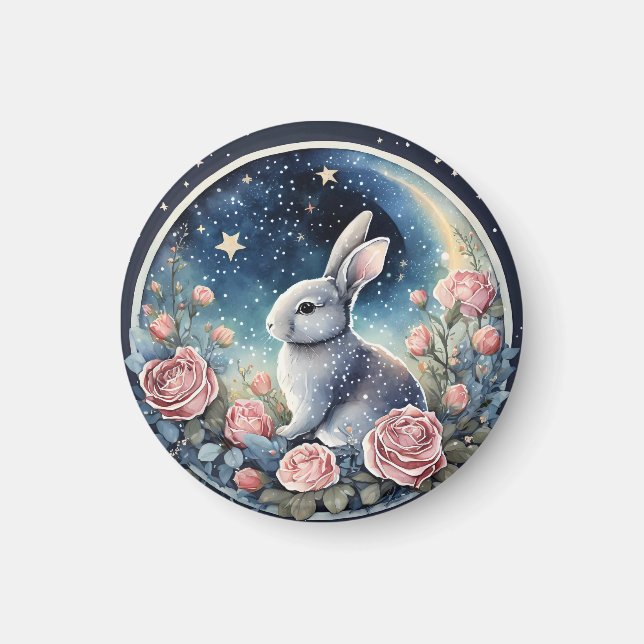 Charming Bunny in a Spring Meadow Under a Starry W Magnet (Front)