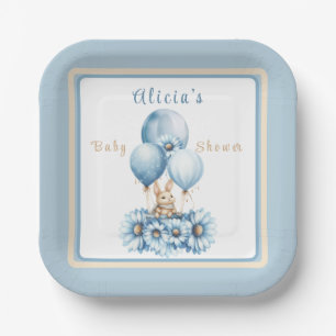 Charming Bunny In Blue Boy’s Baby Shower Paper Plates
