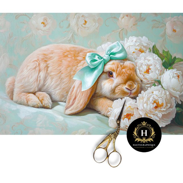 Charming Bunny with Mint Bow & Peonies Decoupage  Tissue Paper (Creator Uploaded)