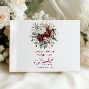 Charming Burgundy Floral Bridal Shower Sign In   Guest Book