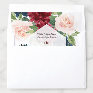 Charming Burgundy Floral Hexagon Frame Wedding Envelope Liner