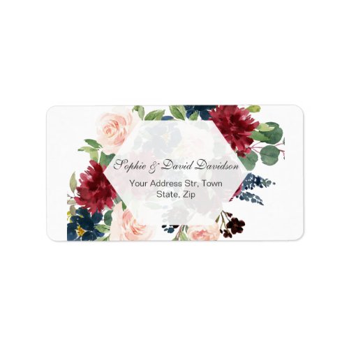 Charming Burgundy Floral Hexagon Frame Wedding Label