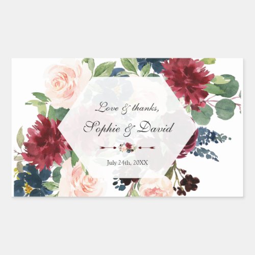 Charming Burgundy Floral Hexagon Frame Wedding Rectangular Sticker