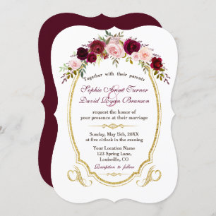 Charming Burgundy Marsala Floral Fall Wedding Invitation