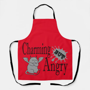 Charming but angry little devil cat funny quote apron