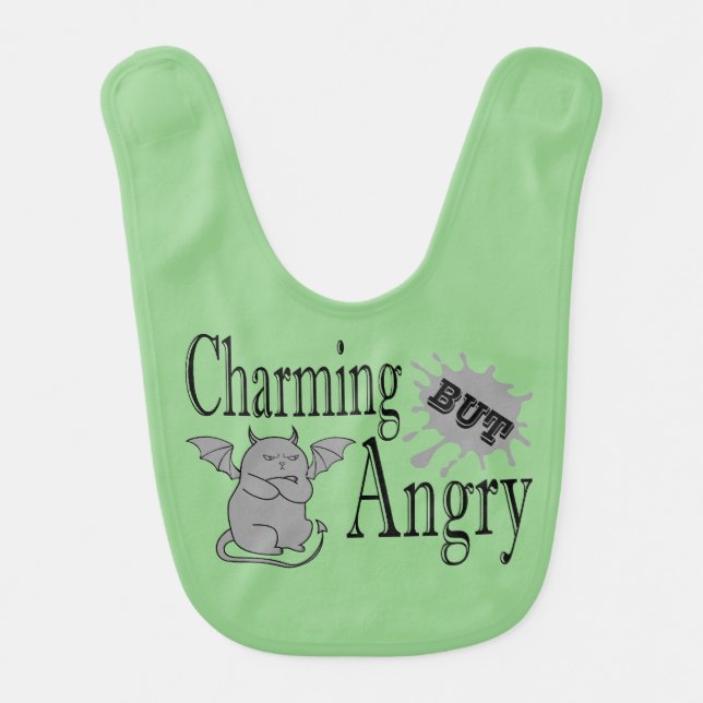 Charming but angry little devil cat funny quote baby bib (Front)