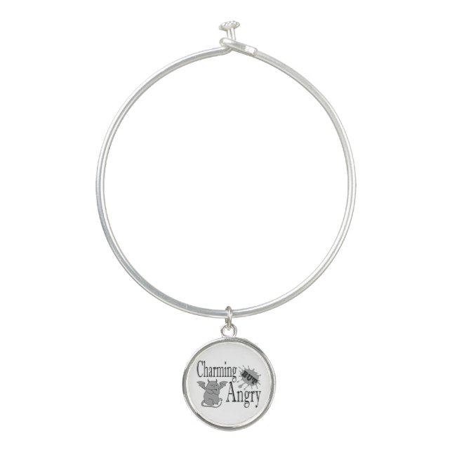 Charming but angry little devil cat funny quote bangle bracelet (Front)