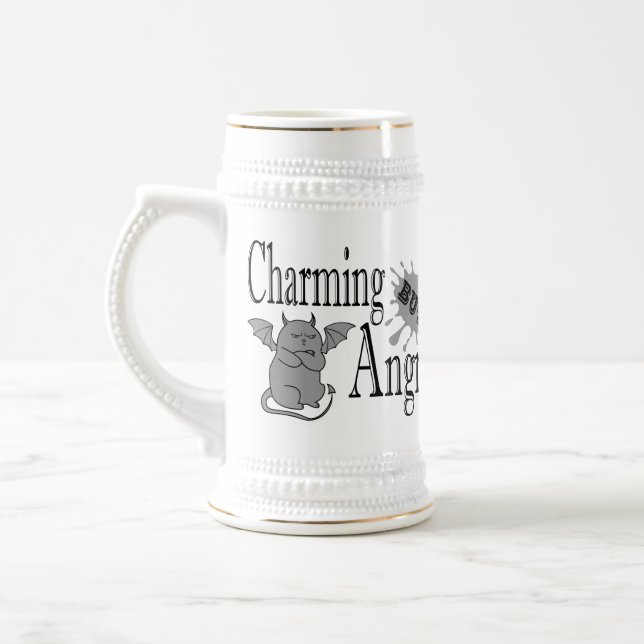 Charming but angry little devil cat funny quote beer stein (Left)