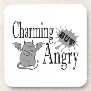 Charming but angry little devil cat funny quote beverage coaster