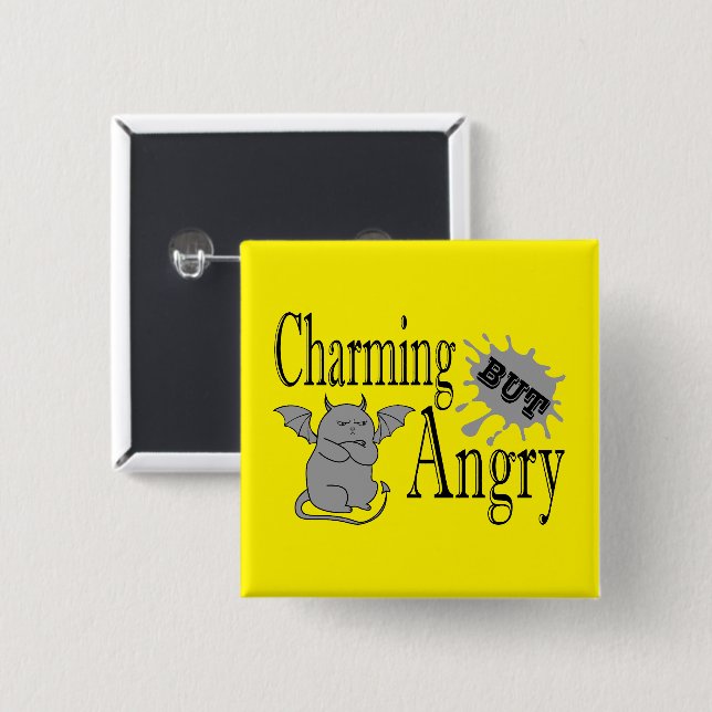Charming but angry little devil cat funny quote button (Front & Back)