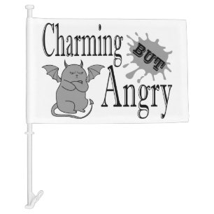 Charming but angry little devil cat funny quote car flag