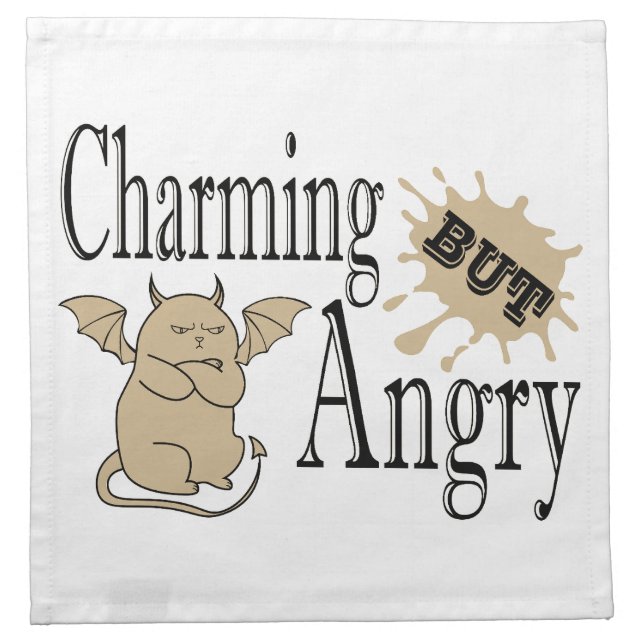 Charming but angry little devil cat funny quote cloth napkin (Front)