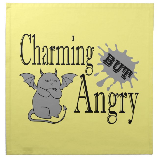 Charming but angry little devil cat funny quote cloth napkin (Front)