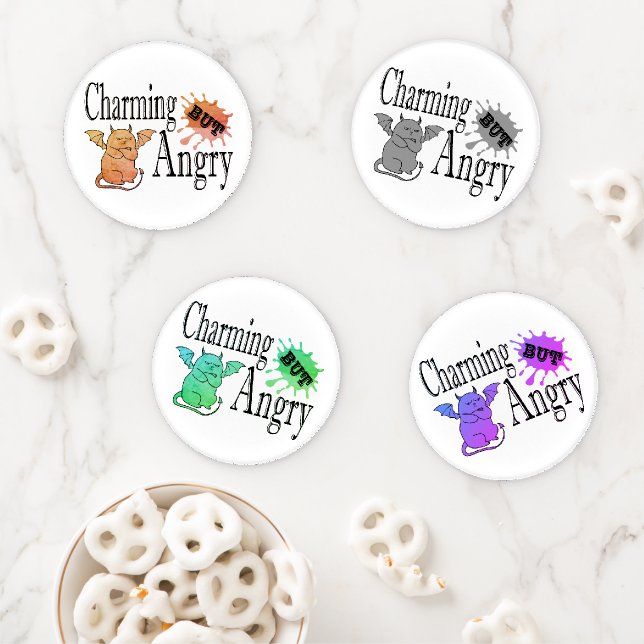Charming but angry little devil cat funny quote coaster set (In Situ)