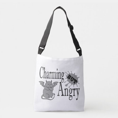 Charming but angry little devil cat funny quote crossbody bag