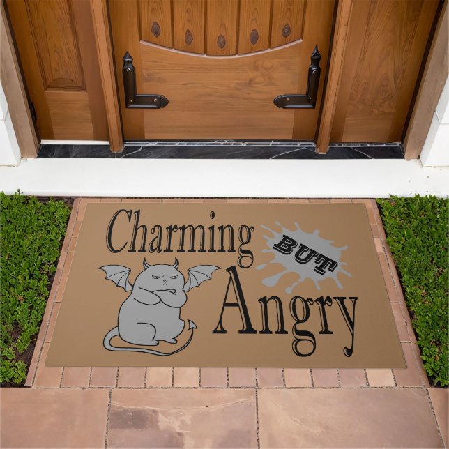 Charming but angry little devil cat funny quote doormat (Outdoor)