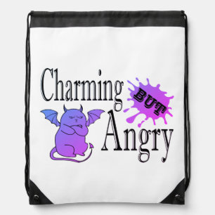 Charming but angry little devil cat funny quote drawstring bag