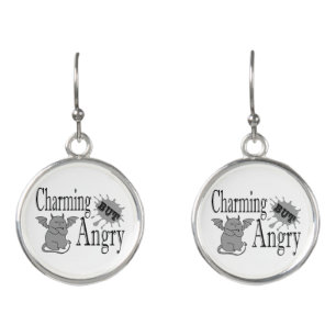 Charming but angry little devil cat funny quote earrings