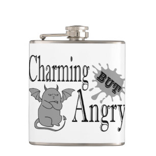 Charming but angry little devil cat funny quote flask