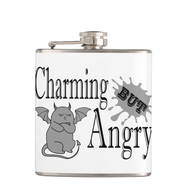 Charming but angry little devil cat funny quote flask (Front)
