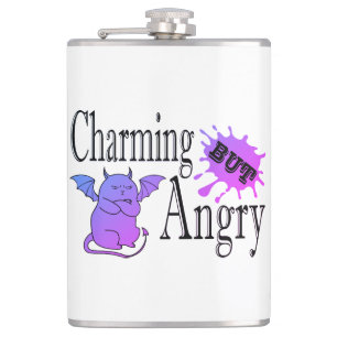Charming but angry little devil cat funny quote flask