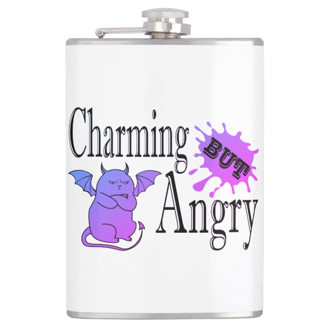 Charming but angry little devil cat funny quote flask (Front)