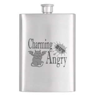 Charming but angry little devil cat funny quote flask