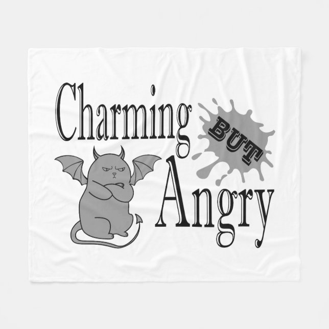 Charming but angry little devil cat funny quote fleece blanket (Front (Horizontal))